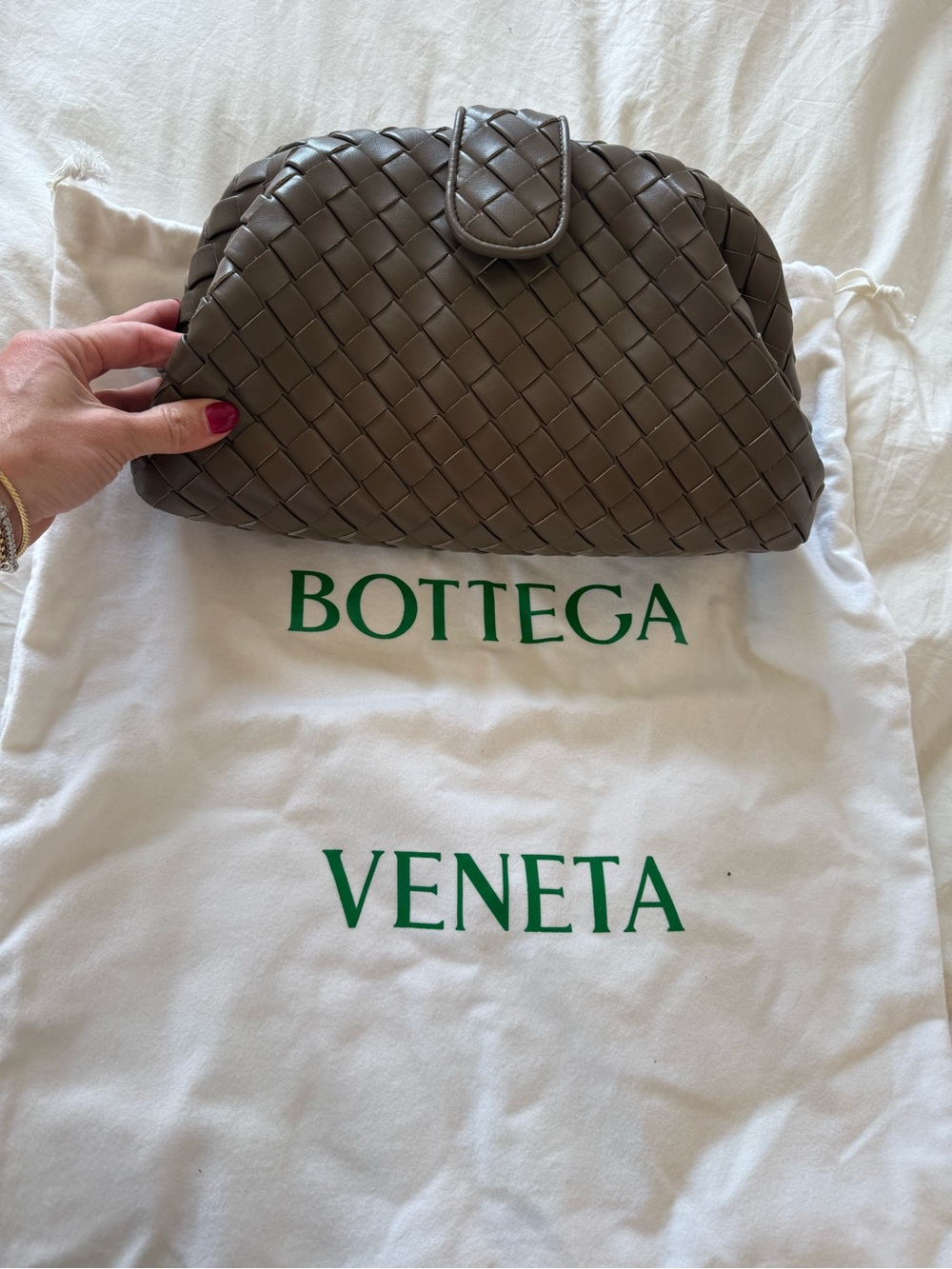 Bottega Veneta THE LAUREN 1980 Woven Leather Clutch in Taupe Brown